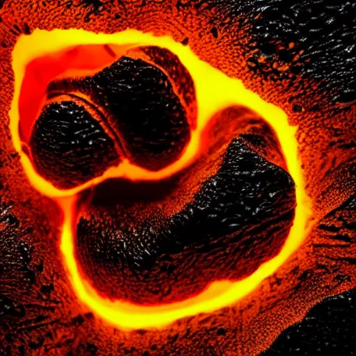 Image similar to award - winning macro of a beautiful black magma rose made of glowing molten lava, inner glow, magma texture