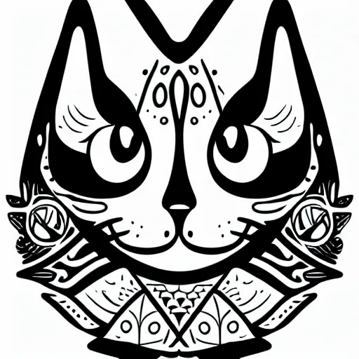 Prompt: tattoo sketch of a cat with one eye, on a canva, blackwork, ornamental, line art, vector,