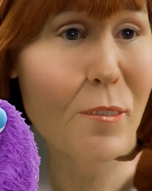 Image similar to erin hannon as a muppet. highly detailed felt. hyper real photo. 4 k.