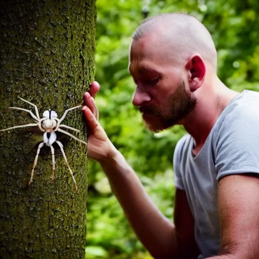 Image similar to Scared man looking down at spiders all over his body