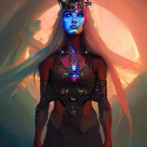 Image similar to a portrait of a beautiful cybernetic gypsy, cyberpunk concept art by pete mohrbacher and wlop and artgerm and josan gonzales, digital art, highly detailed, intricate, sci-fi, sharp focus, Trending on Artstation HQ, deviantart, unreal engine 5, 4K UHD image