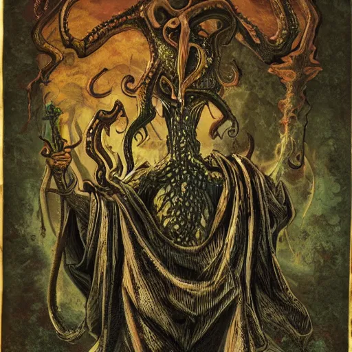 Image similar to A patriarchal priest of a long-forgotten Lovecraft god
