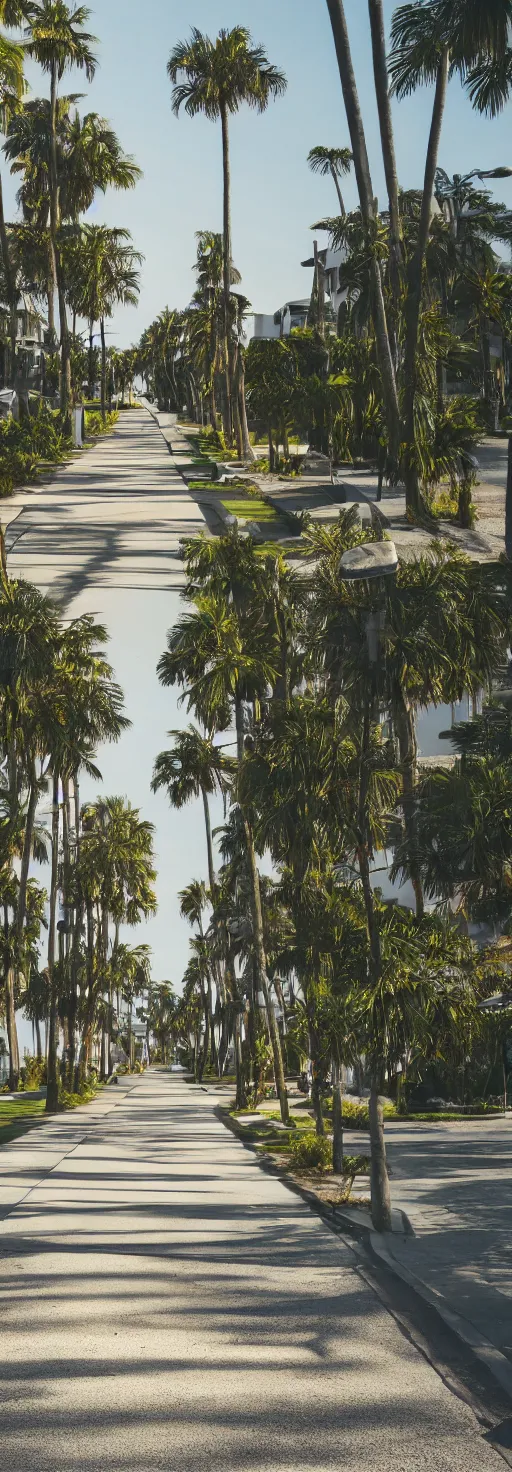 Image similar to depth of field 3 d render of sidewalk with bike path, palm trees, accessible for the disabled, by professional photographer, 8 k resolution, photo, high quality