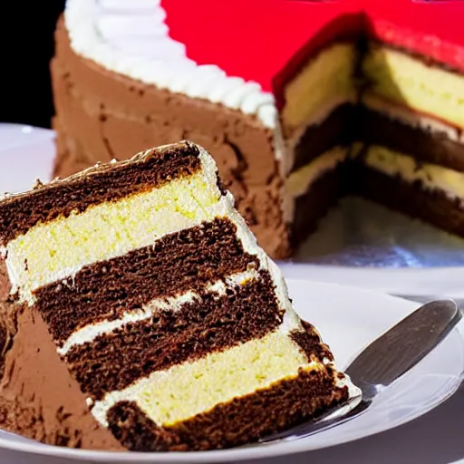 Image similar to slice of cake, the cake has the pattern of the south african flag, south african, realistic photograph
