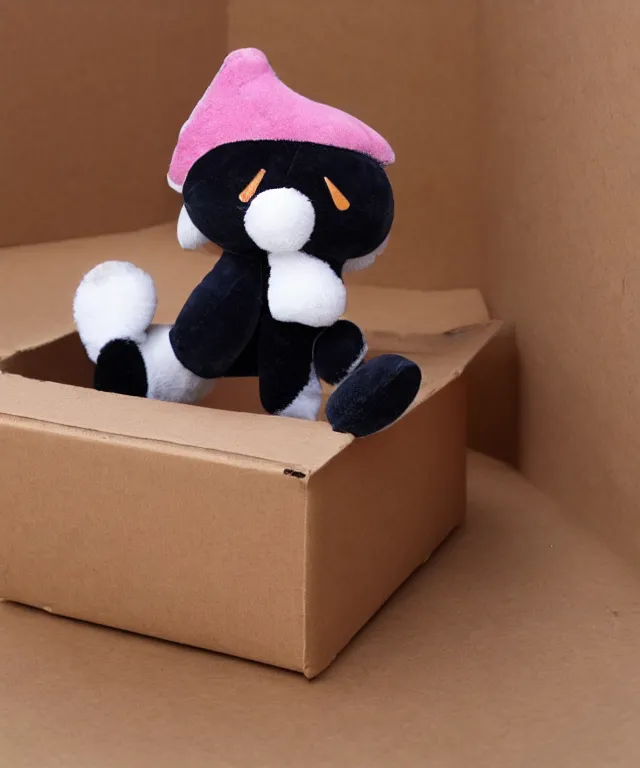 Image similar to a plushie in a cardboard box