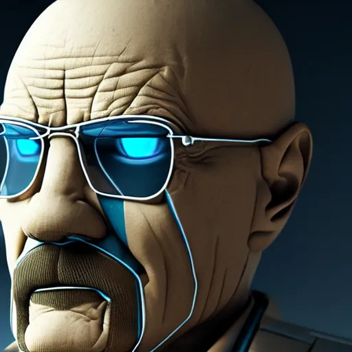 Image similar to Walter White in cybernetic battle armour, 4k octane render, highly detailed