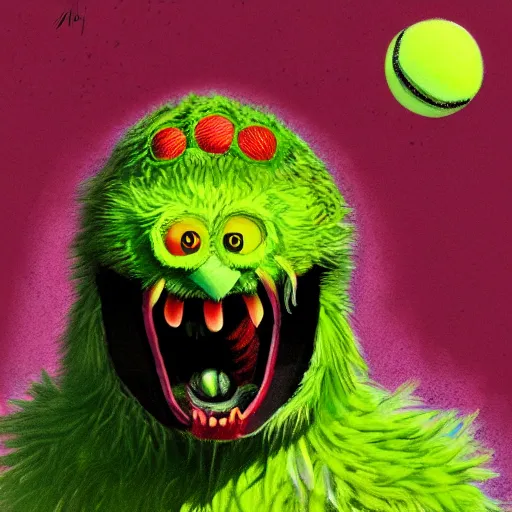 Prompt: a tennis ball monsters, falcon, colorful, digital art, fantasy, magic, trending on artstation, ultra detailed, professional illustration by Basil Gogos