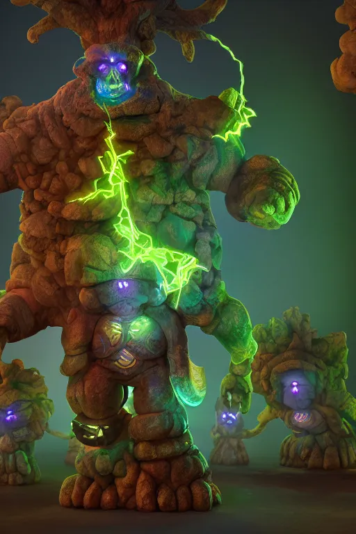 Image similar to arcane fantasy art giant golem elemental wood rock bastion forged gemstone enchanted forest troll, global illumination ray tracing hdr fanart arstation by sung choi and eric pfeiffer and gabriel garza and casper konefal lisa frank zbrush central hardmesh radiating a glowing aura