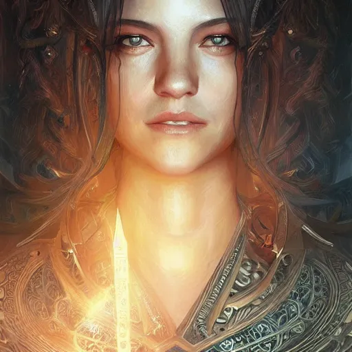 Image similar to a portrait of a young asia argento as a sorceress, urban motifs, intricate, elegant, highly detailed, digital painting, trending on artstation, concept art, smooth sharp focus, illustration, art by artgerm and greg rutkowski