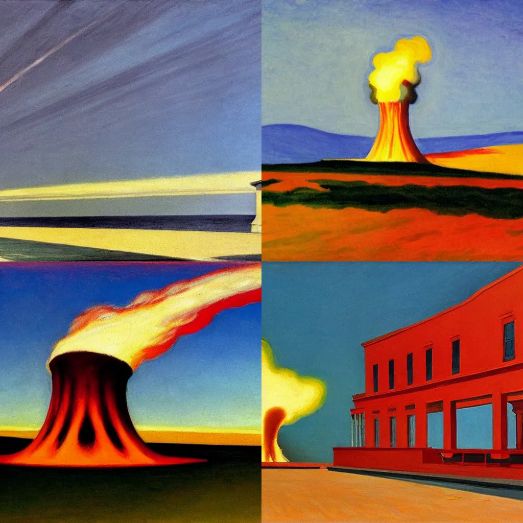 Prompt: a nuclear explosion by edward hopper