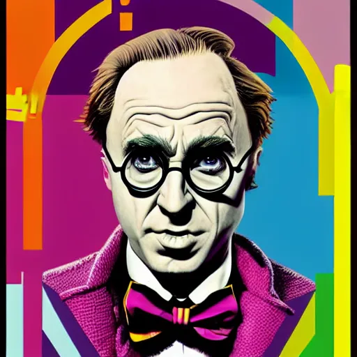 Image similar to graphic illustration, creative design, harry potter as willy wonka, biopunk, francis bacon, highly detailed, hunter s thompson, concept art