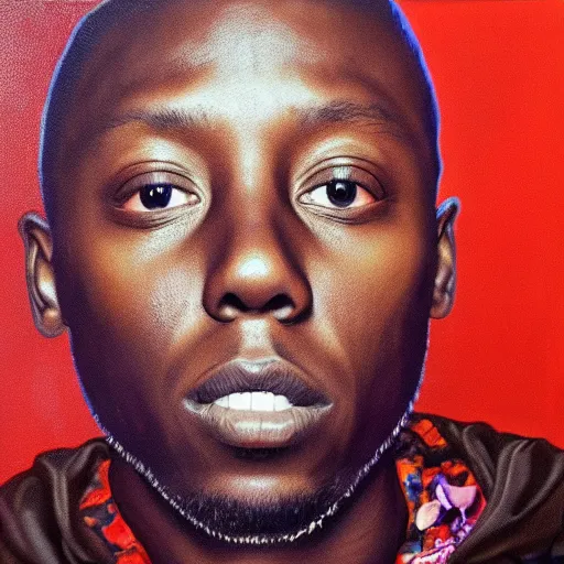 Prompt: dizzee rascal, intricate trippy oil painting