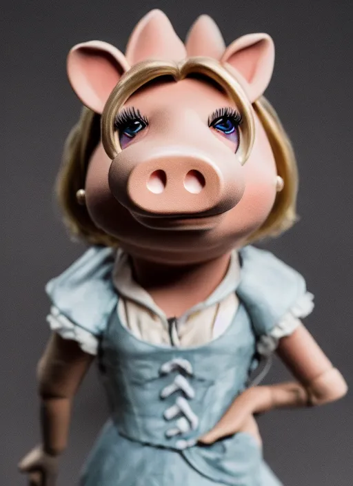 Image similar to portrait of ms. piggy as the plain doll from bloodborne, natural light, detailed face, canon eos c 3 0 0, ƒ 1. 8, 3 5 mm, 8 k, medium - format print, half body shot