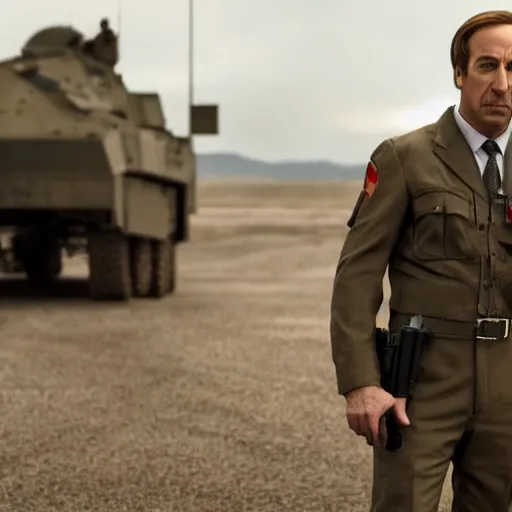 Prompt: Movie still of Saul Goodman wearing modern modern modern heavy military gear, highly detailed, 4k