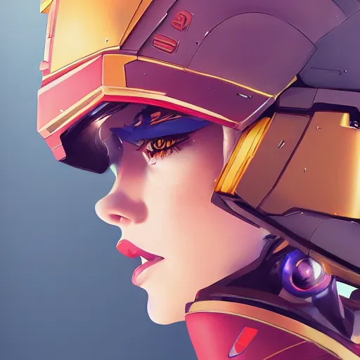 Image similar to a portrait of a stunning beautiful elite emma stone gundam pilot, with an intricate, detailed, urban inspired hiphop afro futuristic helmet, vector behance hd jesper ejsing, rhads, makoto shinkai, lois van baarle, ilya kuvshinov, rossdraws, hd, 3 2 k, ilya kuvshinov, gustav klimt