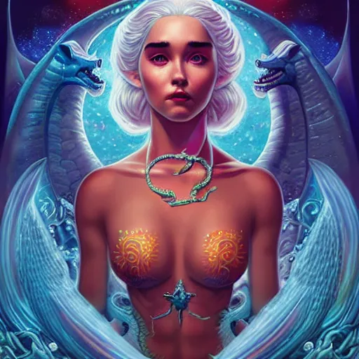 Image similar to cosmic underwater lofi daenerys targaryen portrait, queen of dragons, fire flaming dragon serpent, Pixar style, by Tristan Eaton Stanley Artgerm and Tom Bagshaw.