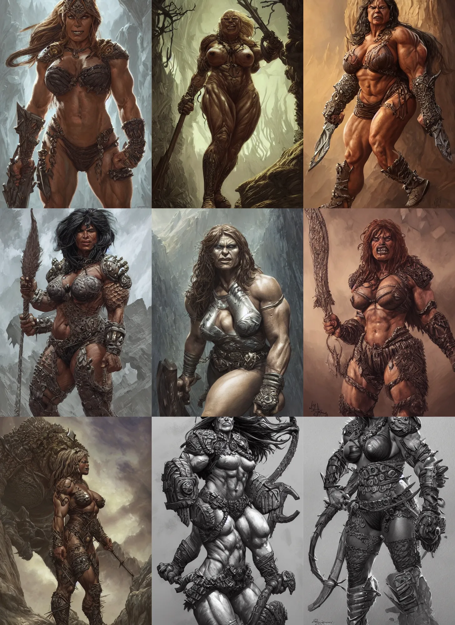 Prompt: very muscled Amazon Orc as a ruggedly mean looking heroine, intricate, elegant, highly detailed, centered, digital painting, artstation, concept art, smooth, sharp focus, illustration, art by artgerm and donato giancola and Joseph Christian Leyendecker, WLOP