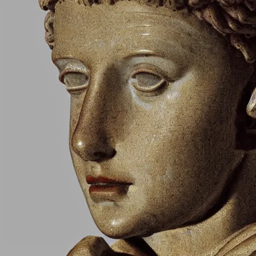 Prompt: a 3 d neon ring on the head of a renaissance statue