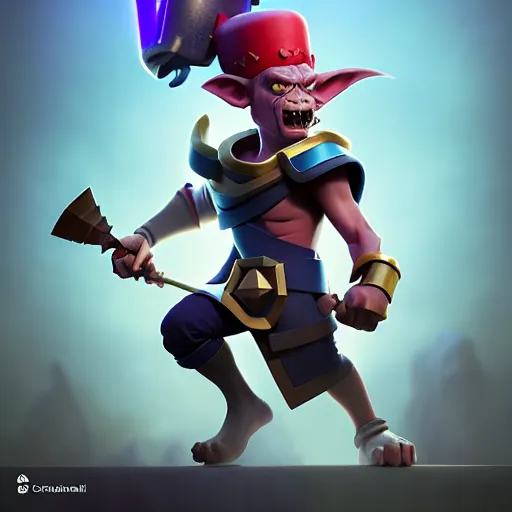 Image similar to clash royale goblin, by tom bagshaw and ilya kuvshinov, rtx rendering, octane render 1 2 8 k, maya, extreme high intricate details by wlop, digital anime art by ross tran, medium shot, composition by sana takeda, dramatic lighting by greg rutkowski