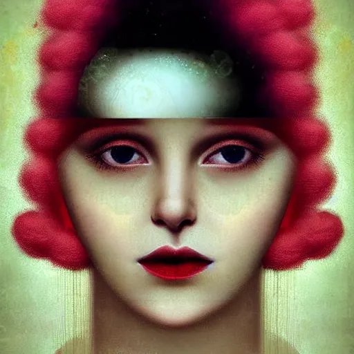 Prompt: by christian schloe hollywood cerise, pastel yellow. a digital art beauty & mystery of the woman sitting before us. enigmatic smile & gaze invite us into her world, & we cannot help but be drawn in. soft features & delicate way she is dressed make her almost ethereal. landscape distance & mystery. what secrets this woman holds.