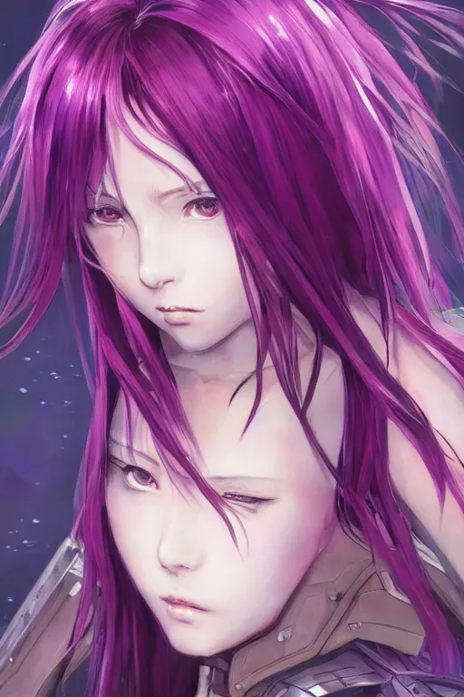 Image similar to portrait Anime girl in cyberpunk trinity blood armor, cute-fine-face, violet-hair pretty face, realistic shaded Perfect face, fine details. Anime. realistic shaded lighting by Ilya Kuvshinov katsuhiro otomo ghost-in-the-shell, magali villeneuve, artgerm, rutkowski, WLOP Jeremy Lipkin and Giuseppe Dangelico Pino and Michael Garmash and Rob Rey and Yoshitaka Amano and Thores Shibamoto