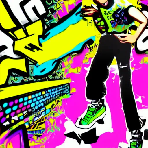 Image similar to jet set radio, jet grind radio, speakers, music, dj, grinding, digital art