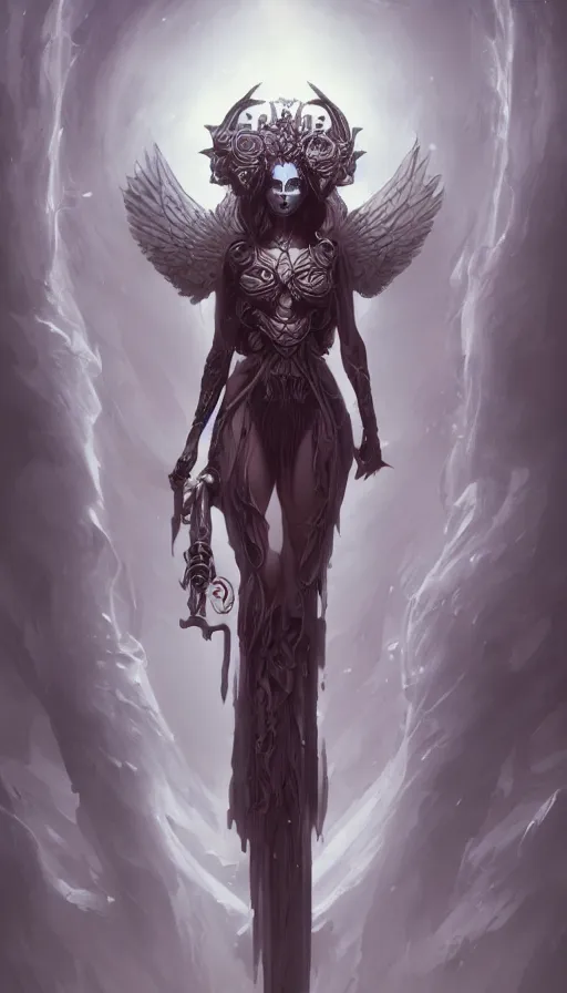 Prompt: goddess of death in the style of nekro, artgerm, wlop, halo, octane render, peter mohrbacher