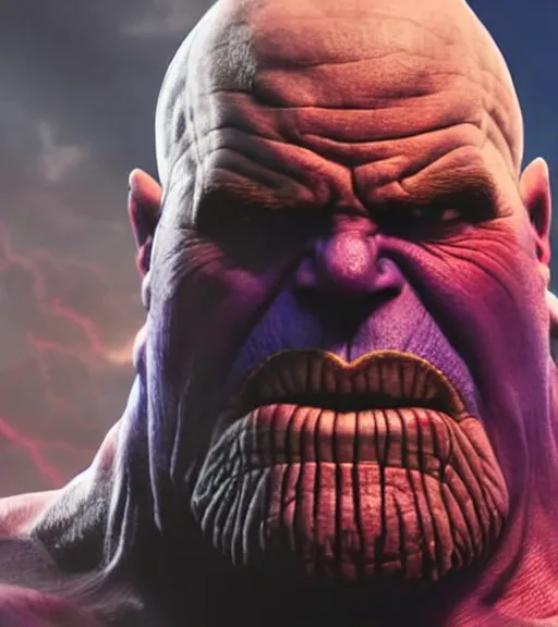 Prompt: screaming thanos, angry, red thanos with mustache