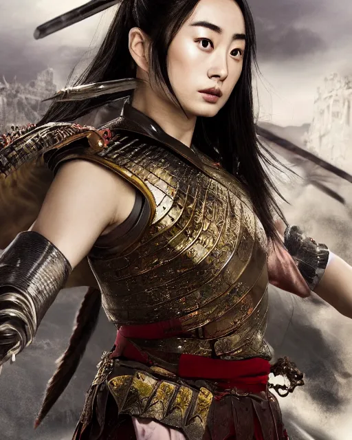 suzu hirose as chinese warrior princess at the battle | Stable Diffusion