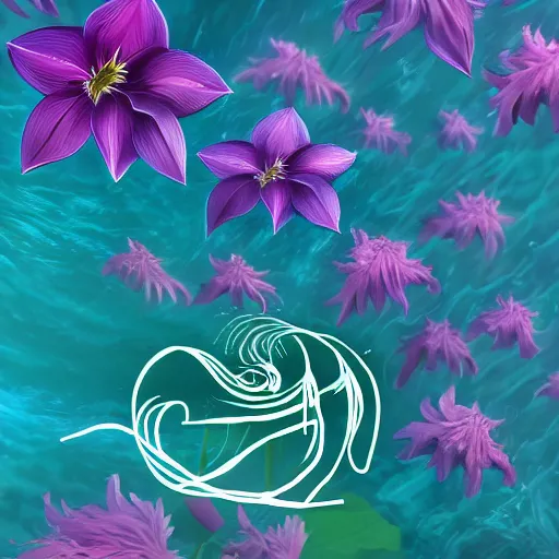 Image similar to clematis theme logo, clematis theme banner, clematis design, clematis in the deep sea, trending on artstation, warm light, lovely and cute, fantasy art, 8 k resolution