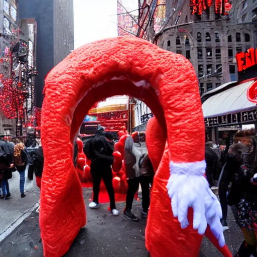 Prompt: a portal to hell opens in New York City during Santa Con