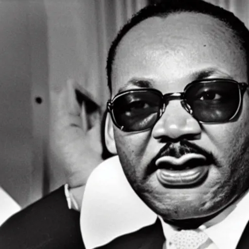 Prompt: photo of Martin Luther King Jr. wearing sunglasses, driving a convertible, award winning photo, highly detailed. n -4