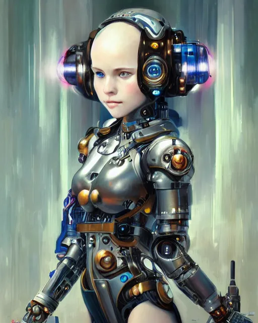 Image similar to portrait of cute beautiful young cyborg maiden, cyberpunk, Warhammer, highly detailed, artstation, illustration, art by Gustav Klimt and Range Murata