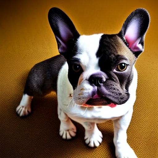 Prompt: a feline french bulldog - cat - hybrid, animal photography