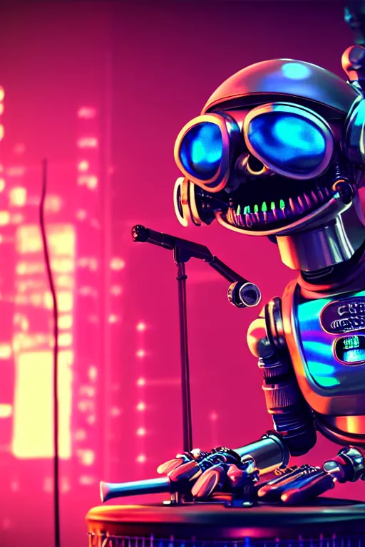 Image similar to high quality 3 d render very cute cyborg beagle plays drums!, cyberpunk highly detailed, unreal engine cinematic smooth, in the style of blade runner & pixar, hannah yata charlie immer, moody light, low angle, uhd 8 k, sharp focus