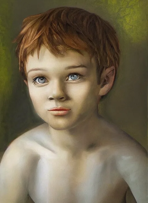 Image similar to lifelike oil painting portrait of peter pan by davinci
