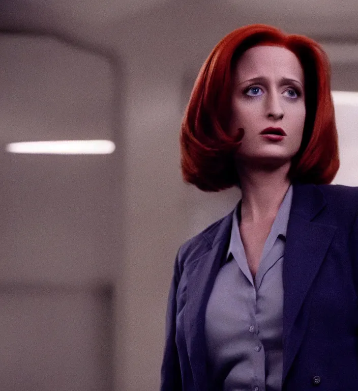 Image similar to film still of raven bird as scully in x - files movie, 4 k