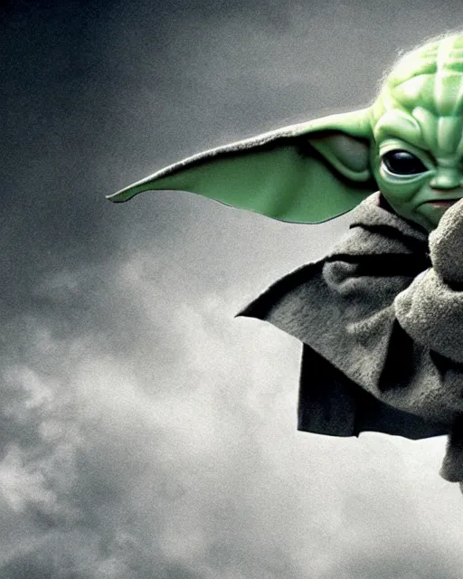 Image similar to epic action still of baby yoda as batman in the style of batman the dark knight rises