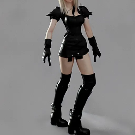 Image similar to 3D render, Cloud Strife wearing Tifa Lockheart’s outfit in the style of Final Fantasy VII Advent Children