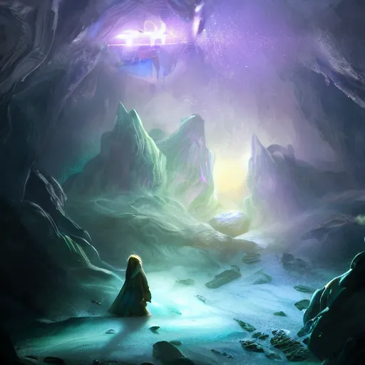 Prompt: a cave full of diamonds and luminous crystals, fantasy photo, harry potter style, trending on artstation, hdr, mysterious