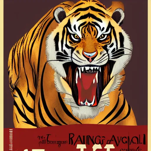 Image similar to a roaring tiger in the style of clyde caldwell