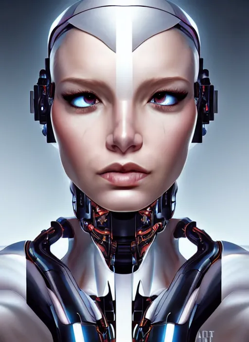 Prompt: portrait of a cyborg woman who turns her head to the ((((((((((right)))))))))) (((((left))))) by Artgerm,eyes closed , biomechanical, hyper detailled, trending on artstation