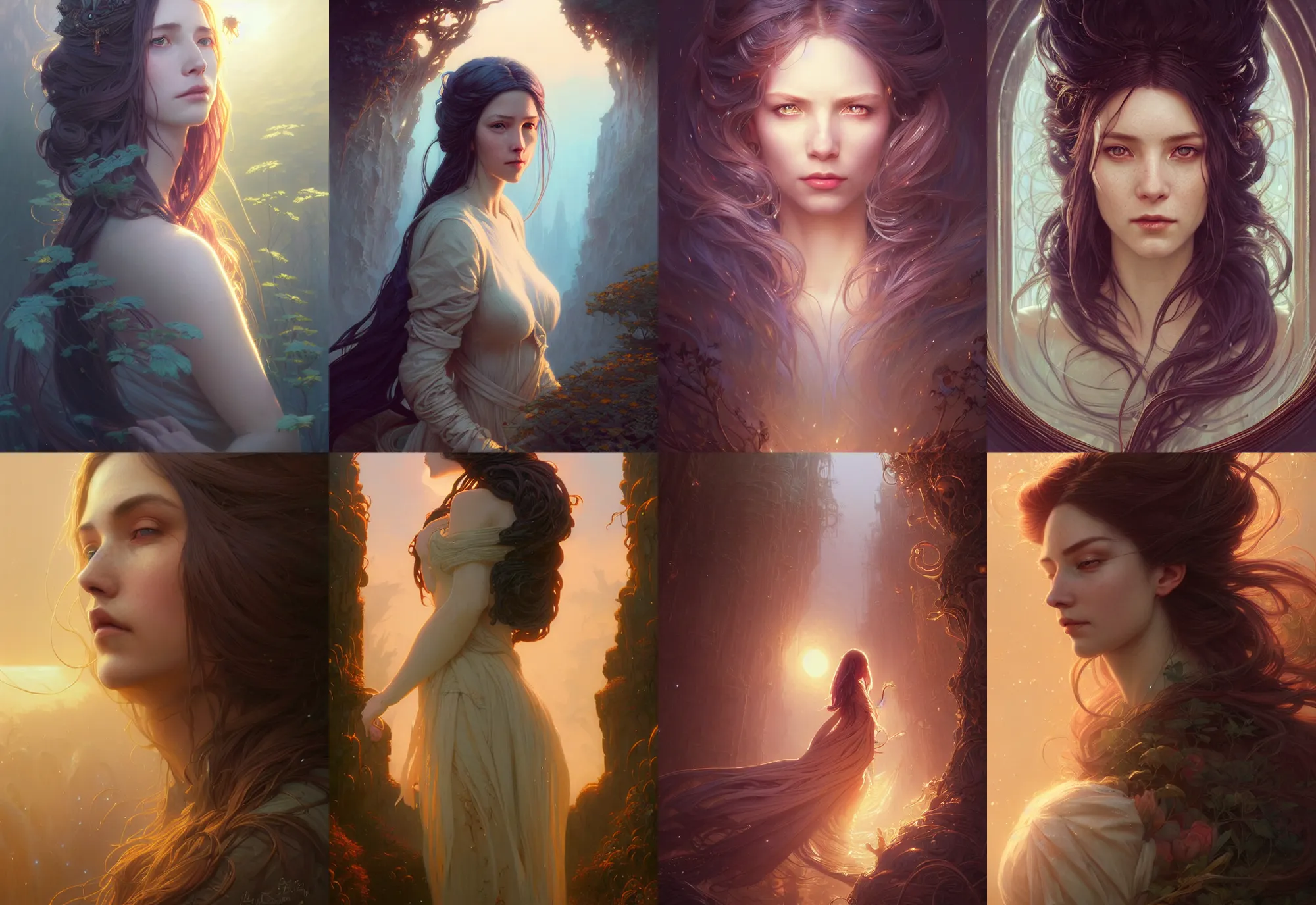 Image similar to highly detailed portrait of a woman with long hairs, stephen bliss, unreal engine, fantasy art by greg rutkowski, loish, rhads, ferdinand knab, makoto shinkai and lois van baarle, ilya kuvshinov, rossdraws, tom bagshaw, alphonse mucha, global illumination, radiant light, detailed and intricate environment