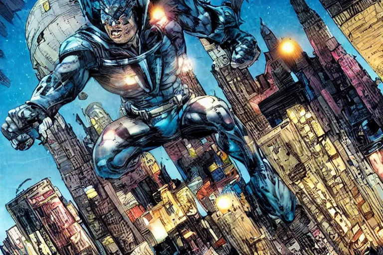 Image similar to city, science - fiction, dirigible, beautiful comic book, jim lee, neal adams, artstation.