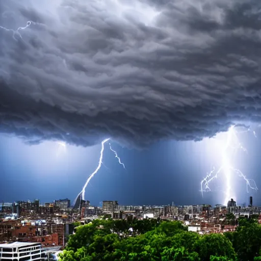 Prompt: a gigantic diety, towering over a city, during a thunderstorm,