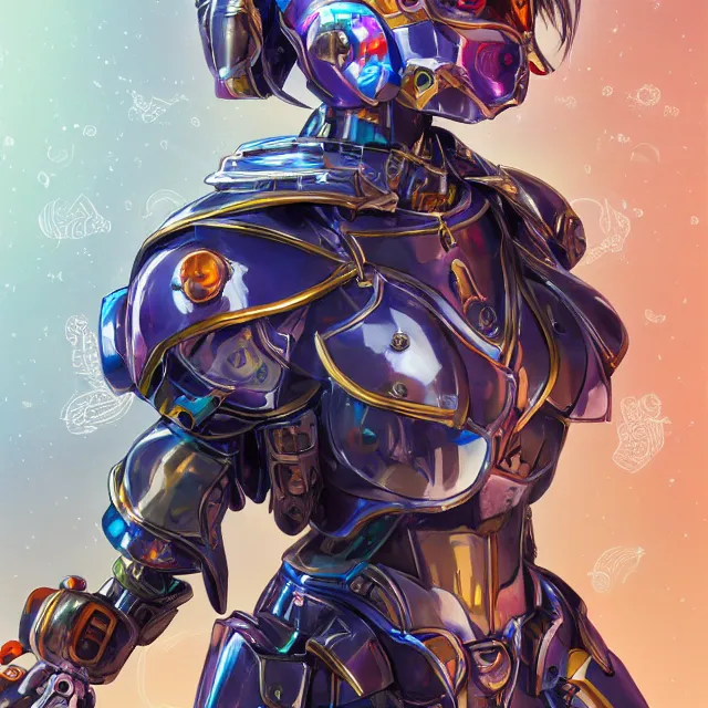 Image similar to studio portrait of lawful good colorful female holy mecha paladin absurdly beautiful, elegant, young cute anime girl, ultrafine hyperrealistic detailed face illustration by kim jung gi, irakli nadar, intricate linework, sharp focus, bright colors, matte, octopath traveler, final fantasy, unreal engine highly rendered, global illumination, radiant light, intricate environment