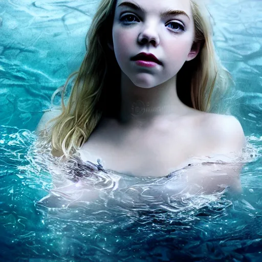 Image similar to a beautiful blonde girl like a angel of anya taylor - joy floating under the deep water, white petal, by personal photography, art by brookskim, closeup, 4 k, highly detailed, instagram,