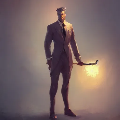 Prompt: a full body gentleman character design, league of legends wallpapers, dark fantasy, greg rutkowski, artstation, ambient lighting, digital painting