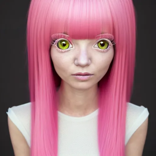 Image similar to A portrait of Nikki from Shining Nikki and Love, a cute 3d cgi toon young woman with long light pink hair, full bangs, hazel eyes, full face, light makeup, pale skin, Chinese heritage, cute outfit, medium shot, mid-shot, hyperdetailed, 8k, trending on artstation, as a Pixar character