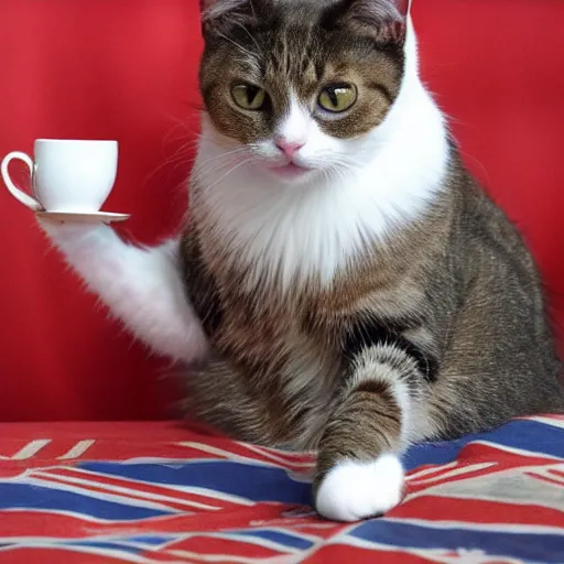 Image similar to british cat sipping on tea